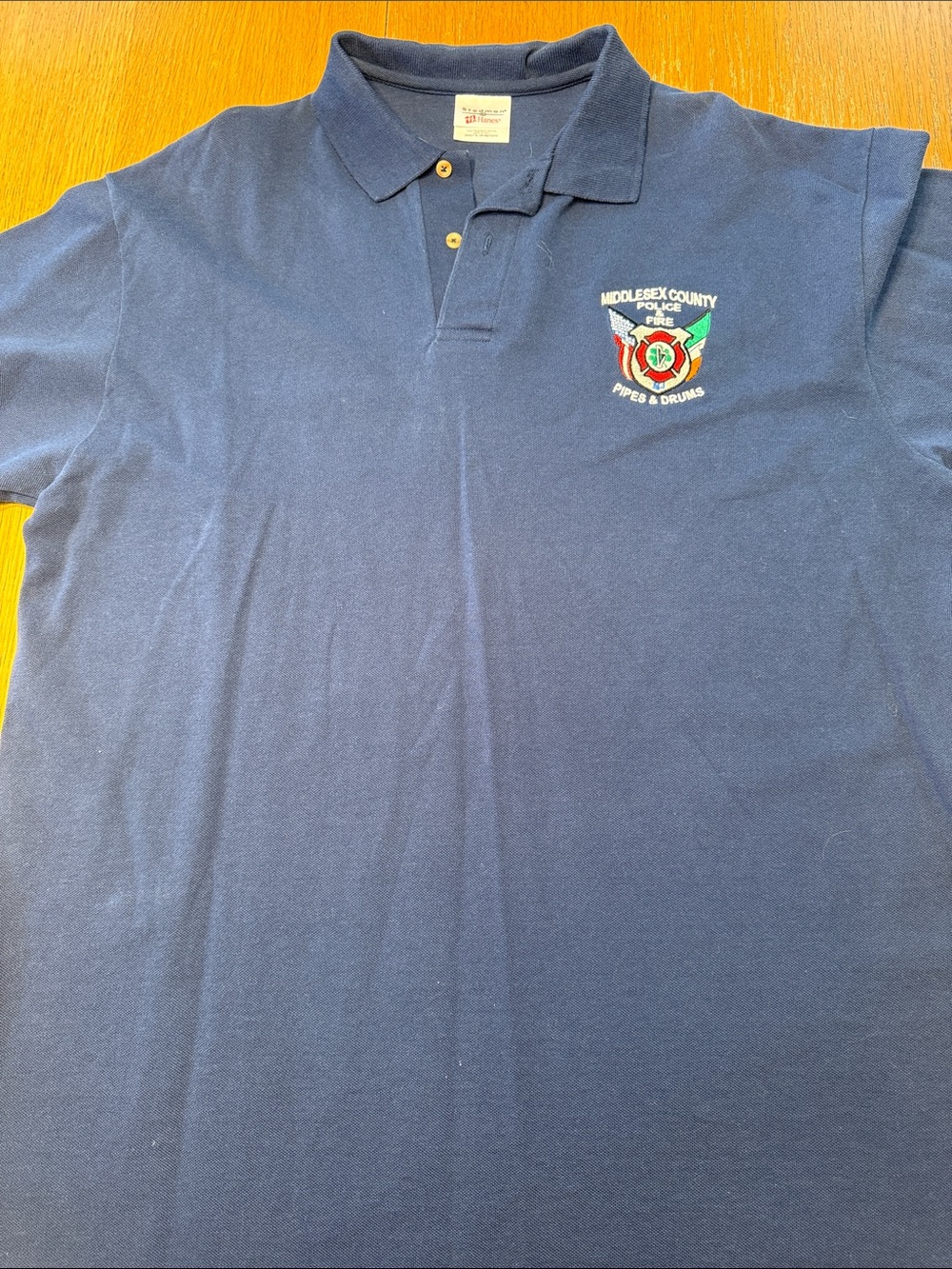 Hanes Navy Polo with Multicolor Embroidered Crest